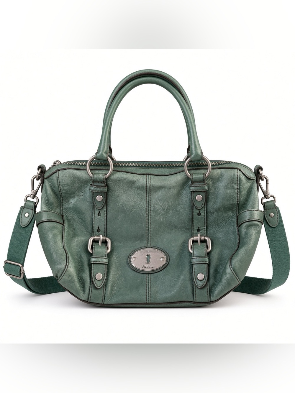 Fossil Green Leather Shoulder Satchel